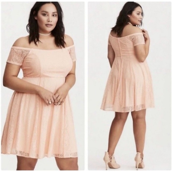 torrid Dresses & Skirts - Torrid Blush Lace Cold Shoulder Dress Off the Shoulder Pink 12